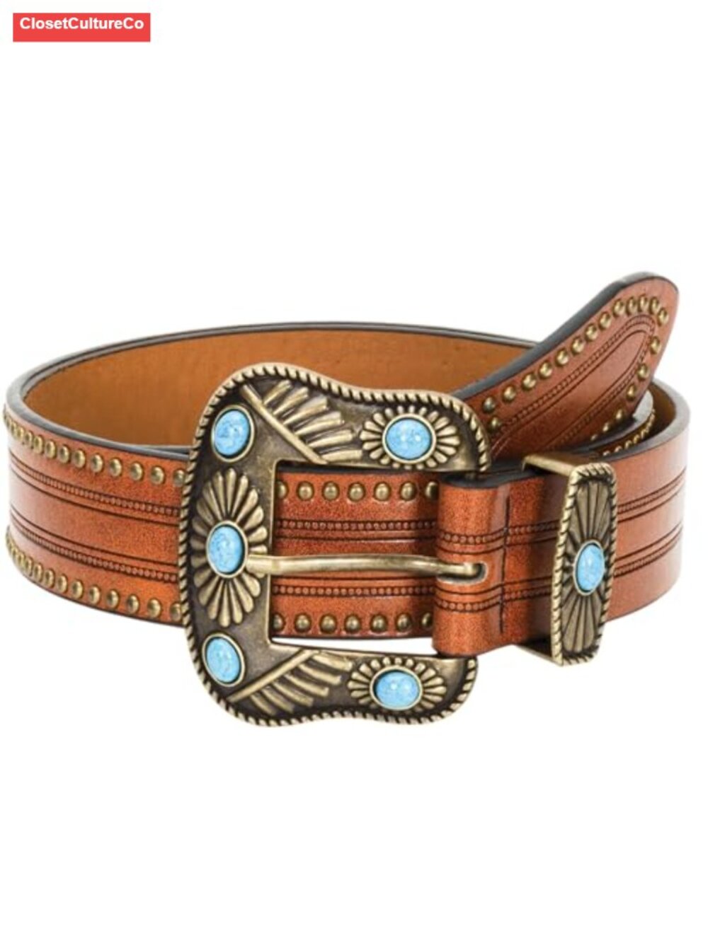 Leather Western Belt Engraved Floral Buckle Adjustable Cowboy Cowgirl
